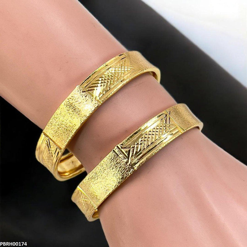 Textured Flat Bangles 2 Pcs Set