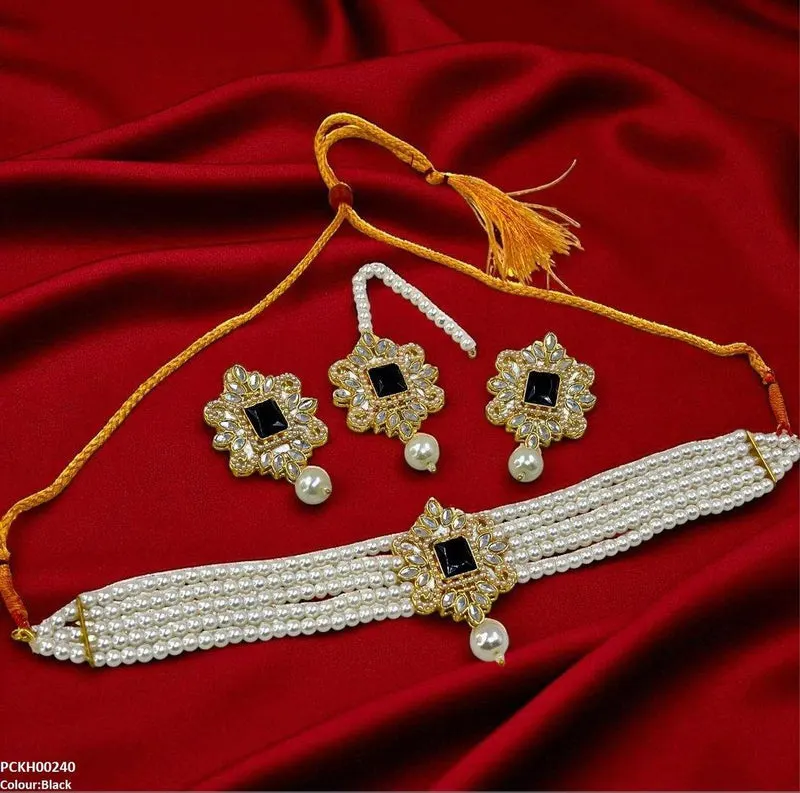Square/Tear Pearl Drop Choker Set