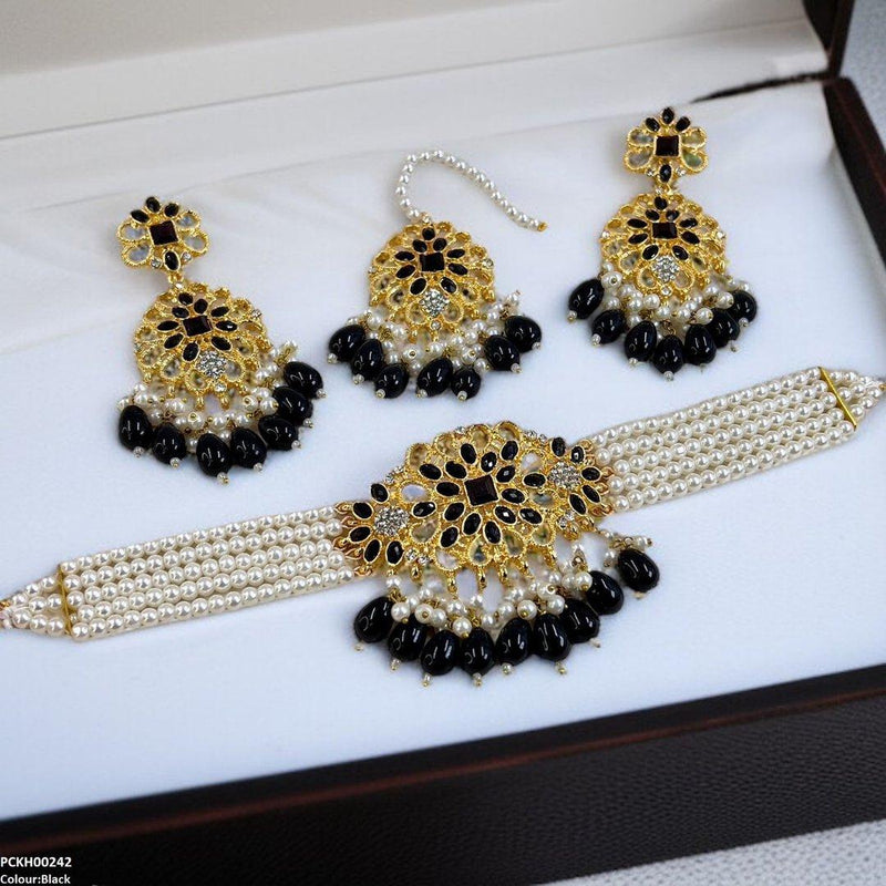 Square Flower Pearl Drop Choker Set