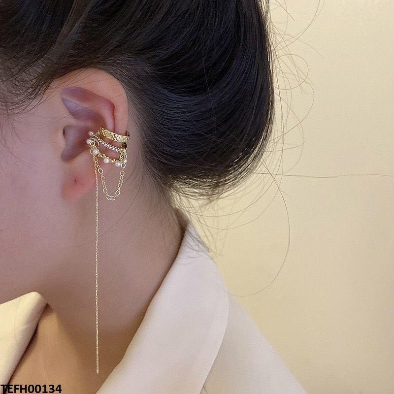 Pearl Stone Chain Drop Ear Cuff Single