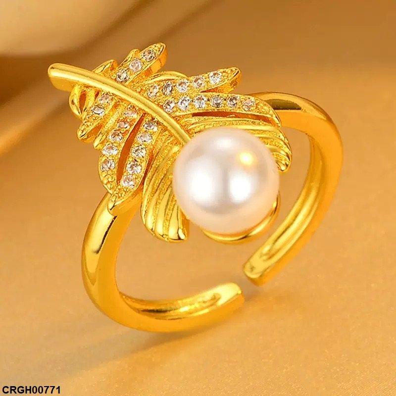 Leaf Pearl Ring Adjustable