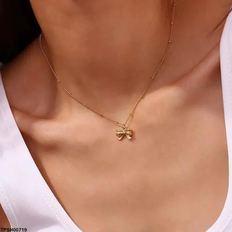 Stainless Steel Bow Drop Pendant with Chain