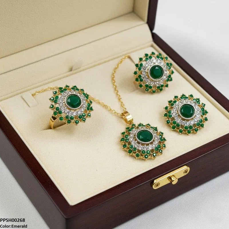 Round Stone Flower Pendant Set