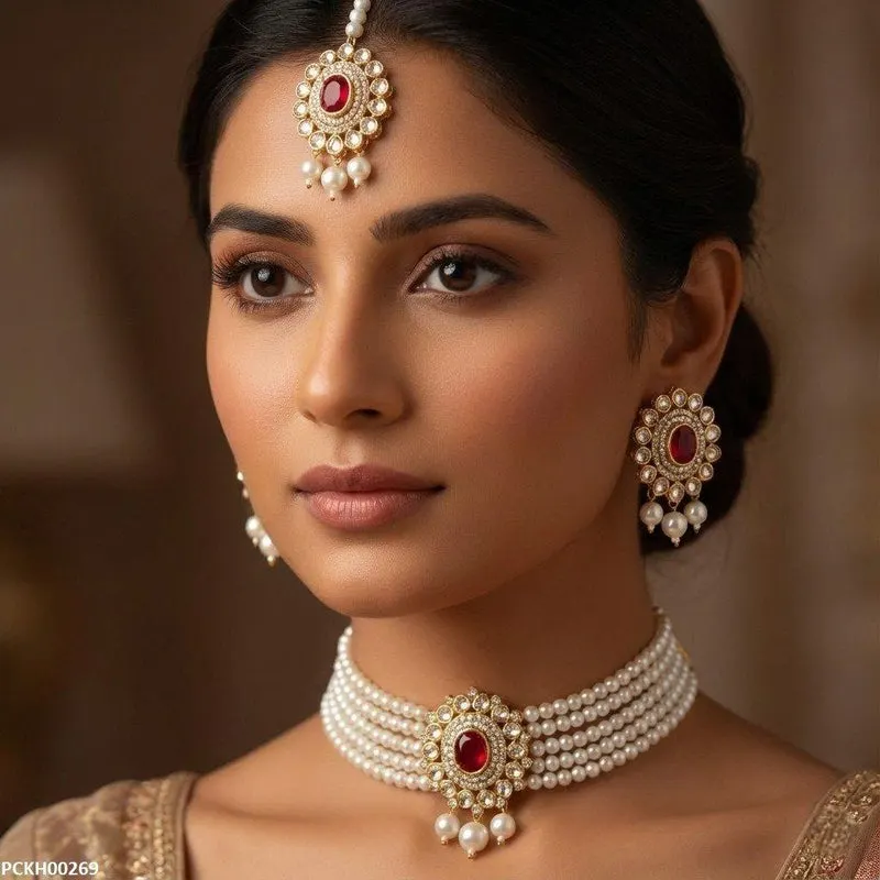 Oval Pearl Drop Choker Set