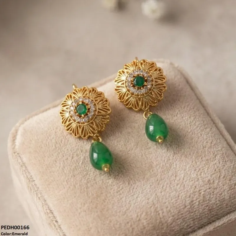 Round Flower Pearl Drop Earrings