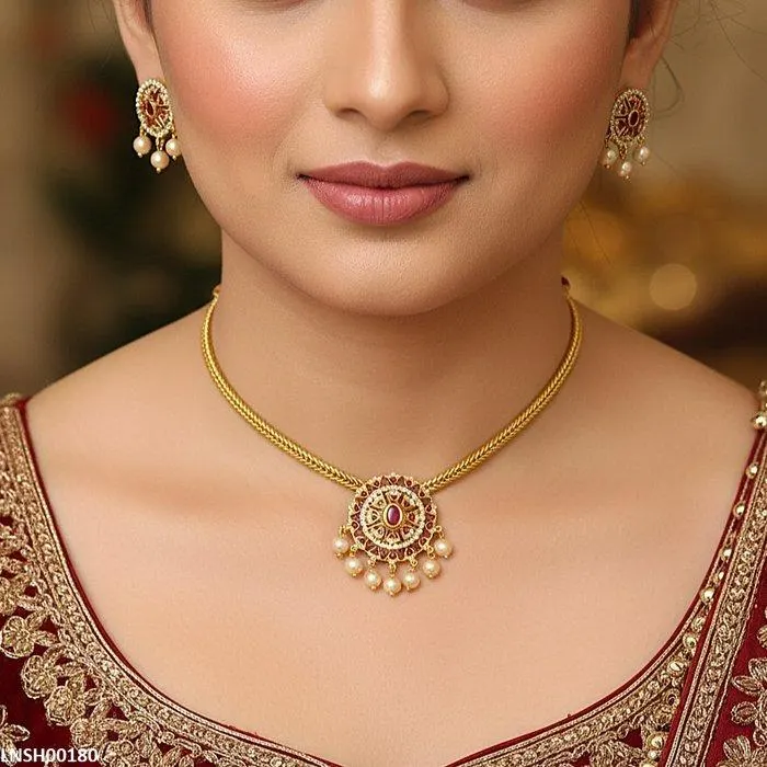 Oval Flower Pearl Drop Necklace Set