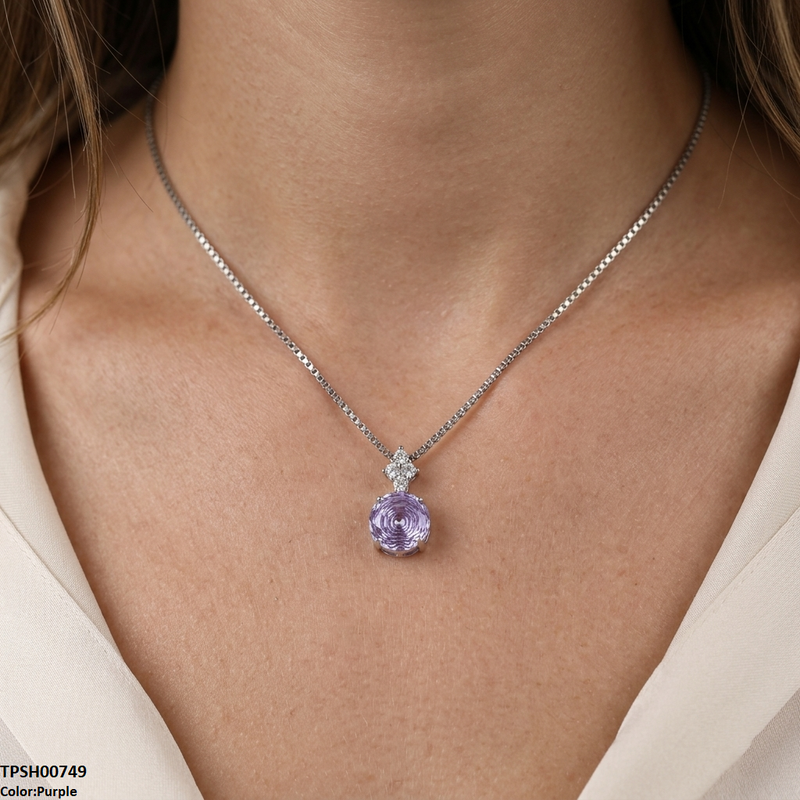 Round Zircon Pendant with Chain