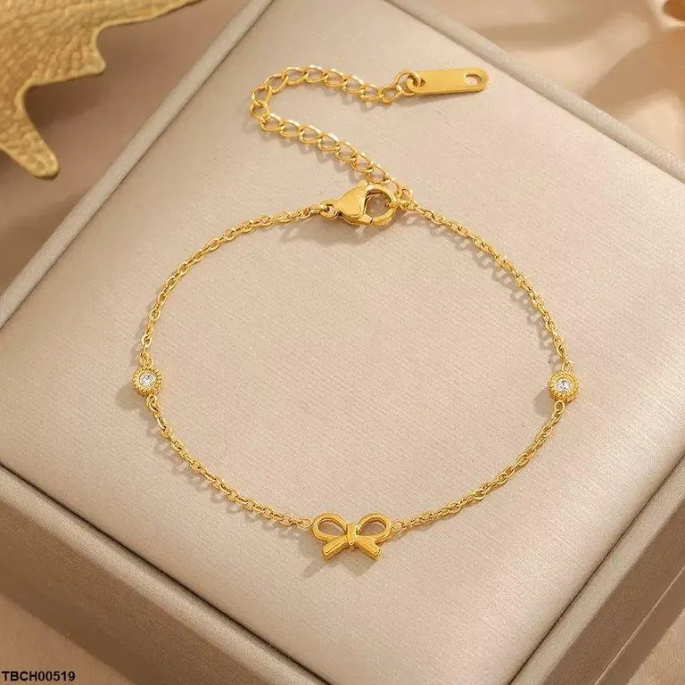 Stainless Steel Bow/Round Stone Bracelet