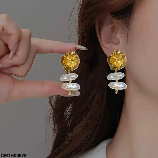 Flower Pearl Drop Earrings