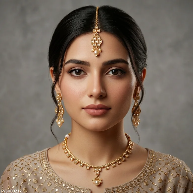 Square Pearl Drop Necklace Set