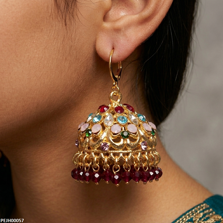 Multicolor Tear Stone Pearl Jhumki