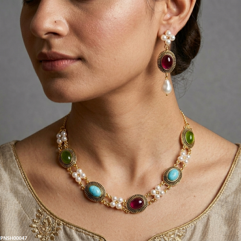Oval Multi Stone Necklace Set