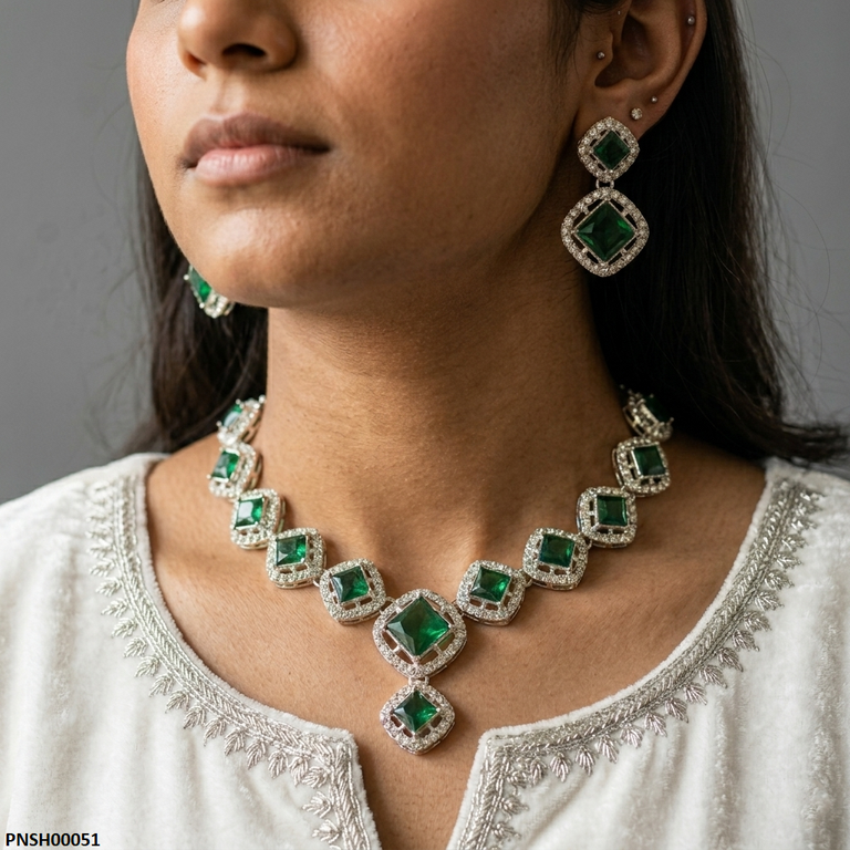 Square Stone Drop Necklace Set