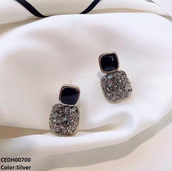 Round Stone Square Drop Earrings