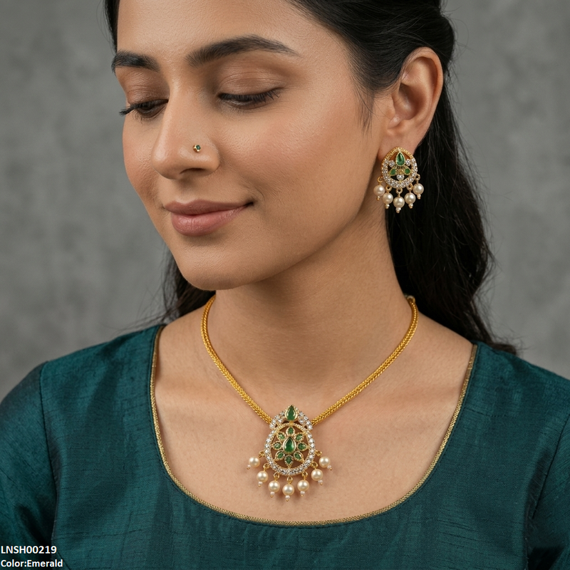 Tear/Oval Flower Pearl Drop South Indian Necklace Set
