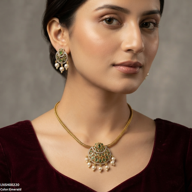 Moon Flower Pearl Drop South Indian Necklace Set