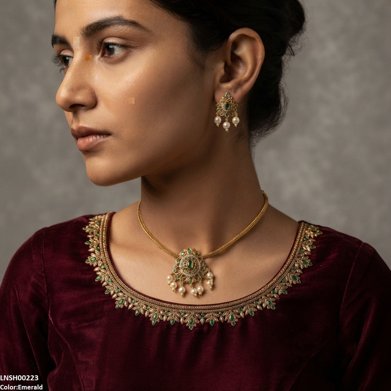 Oval/Tear Pearl Drop South Indian Necklace Set