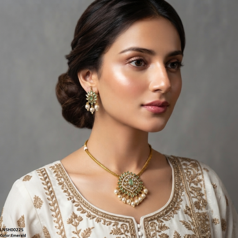 Flower Pearl Drop South Indian Necklace Set