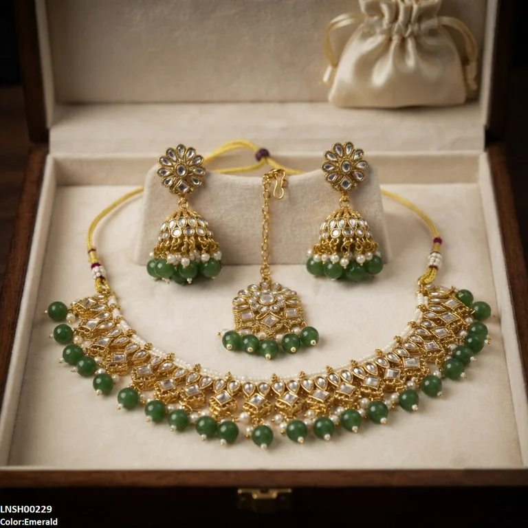 Tear/Square Pearl Drop Rajwari Necklace Set