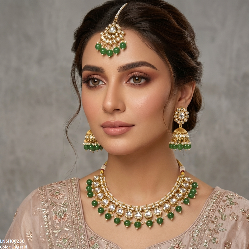 Oval Pearl Drop Rajwari Necklace Set