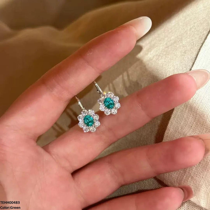 Oval Flower Zircon Hoops Pair