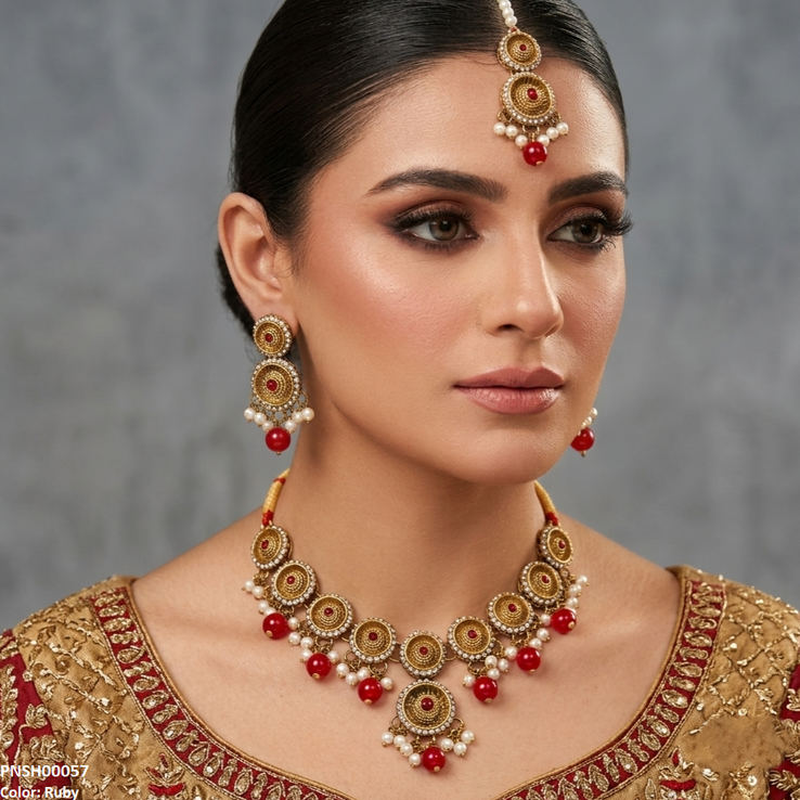Round Antique Pearl Drop Necklace Set