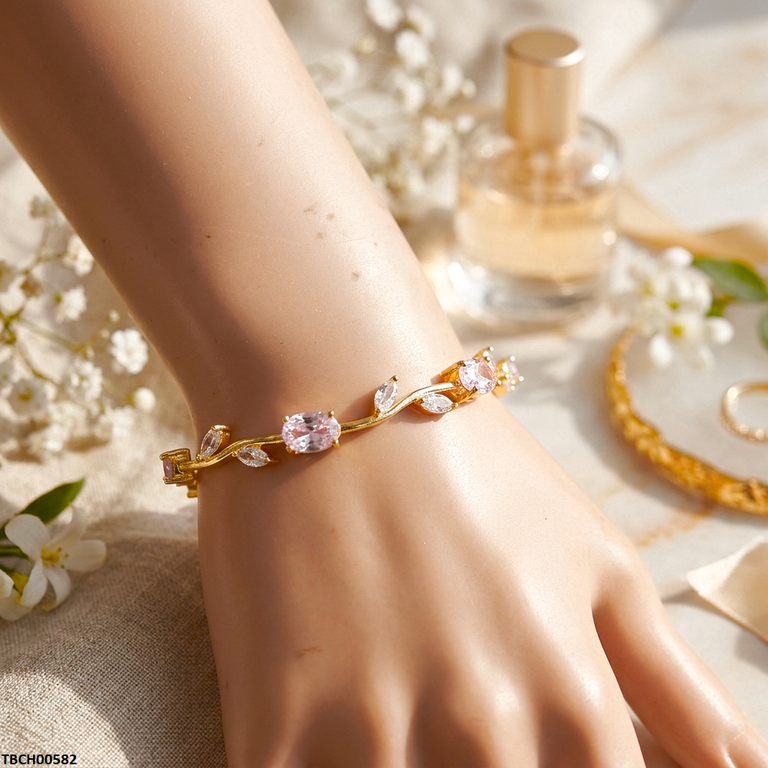 Tulip Leaf Pink/White Stone Bracelet