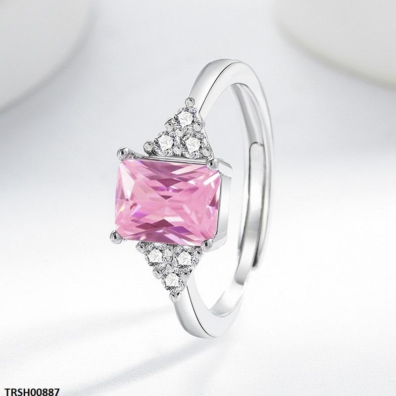 Rectangle Pink Stone Ring Adjustable