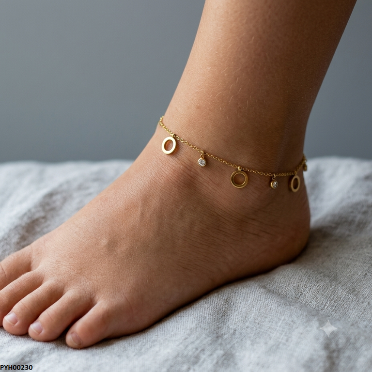 Stainless Steel Round Stone Anklets
