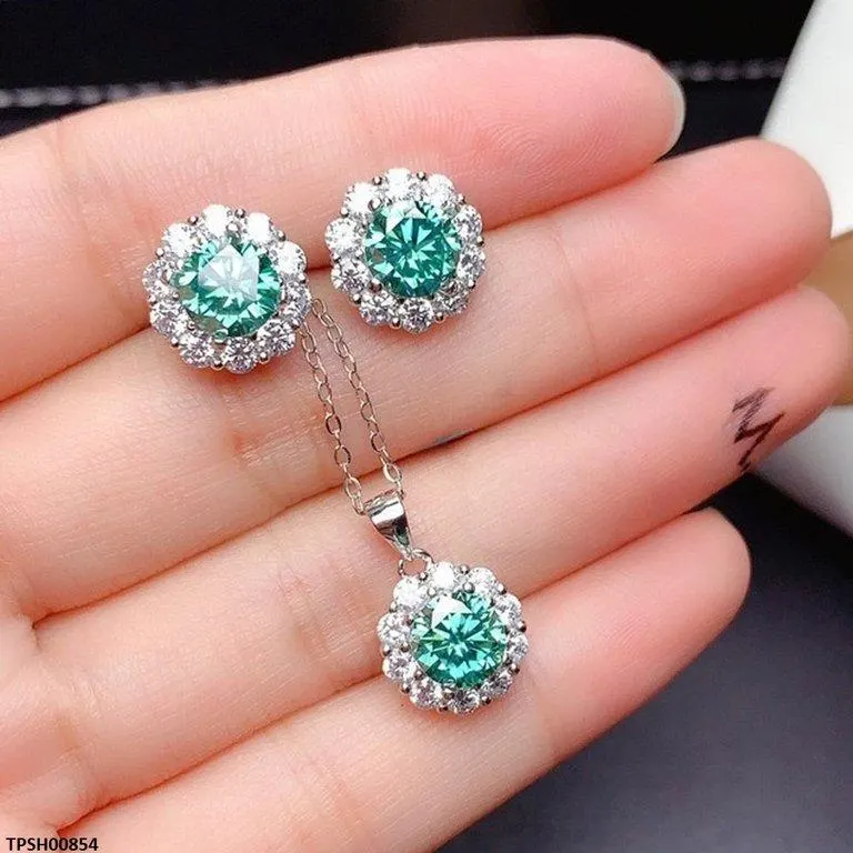 Round Green Zircon Stone Pendant Set