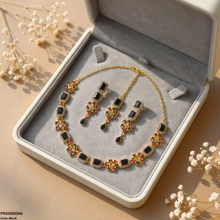 Rectangle Flower Necklace Set