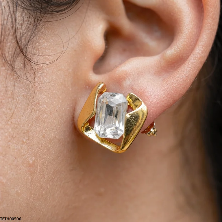 Stainless Steel Rectangle Zircon Tops Pair