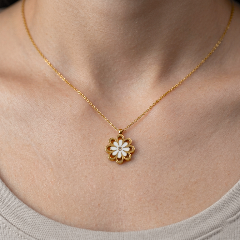Stainless Steel Double Flower Pendant