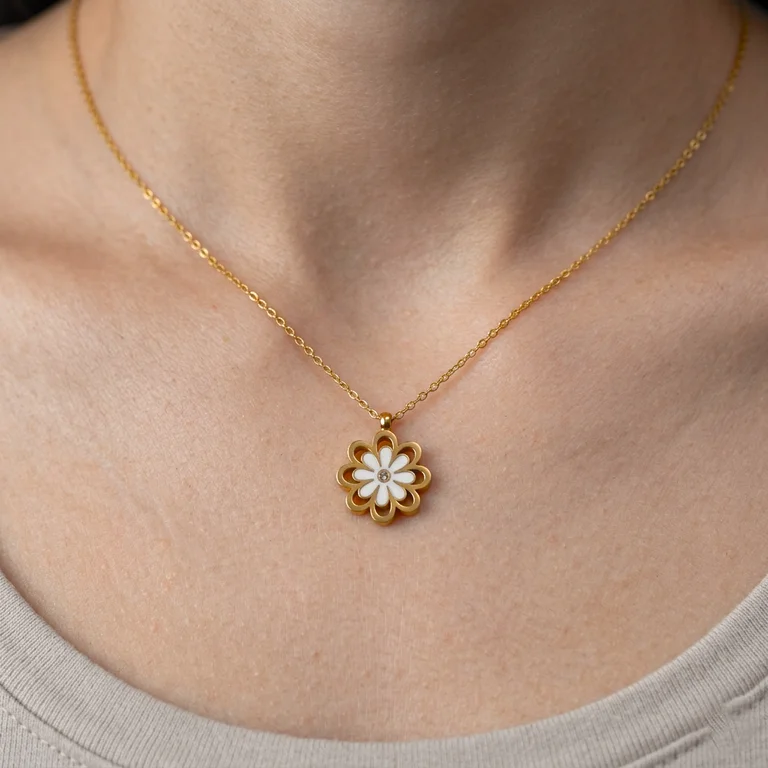 Stainless Steel Double Flower Pendant