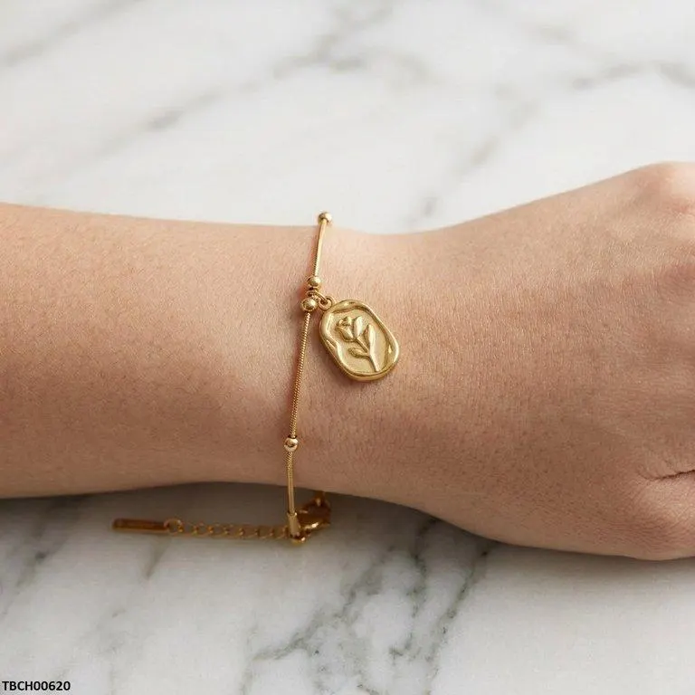 Stainless Steel Flower Printed Drop Bracelet