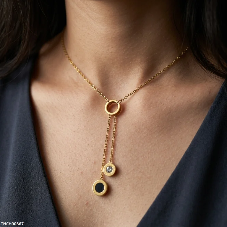 Stainless Steel Three Round Drop Necklace
