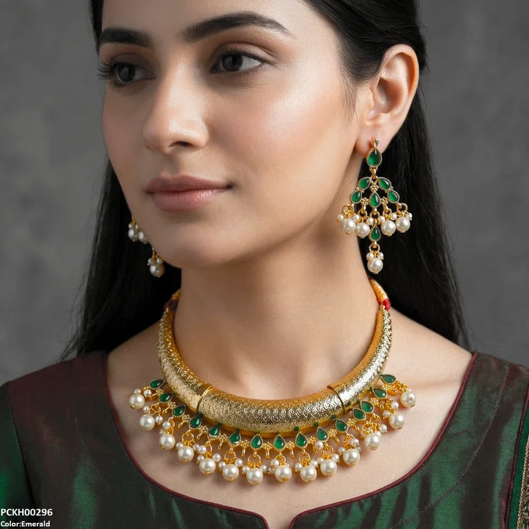 Moon/Tear Pearl Drop Hasli Choker Set