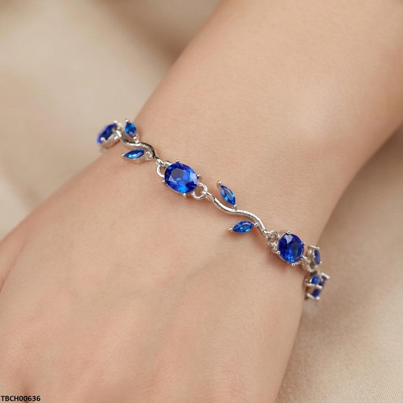 Tulip Silver Blue Leaf Stone Bracelet