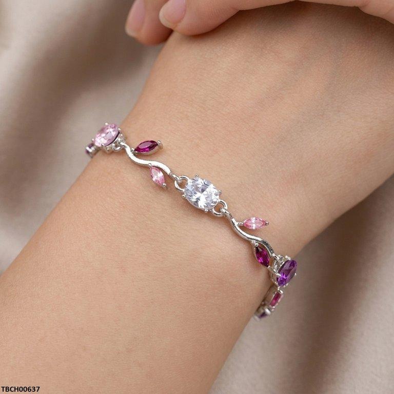 Tulip Silver Multi Leaf Stone Bracelet