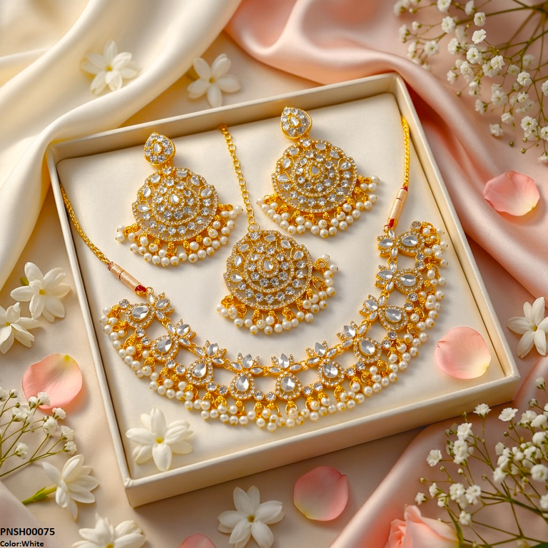 Tear Flower Pearl Drop Necklace Set