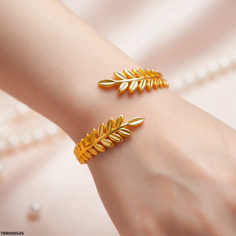 Hln Double Leaf Cuff Stainless Steel Bracelet Adjustable