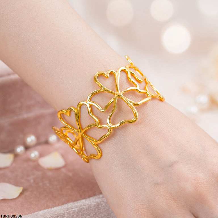 Hln Clover Flower Cuff Stainless Steel Bracelet Adjustable