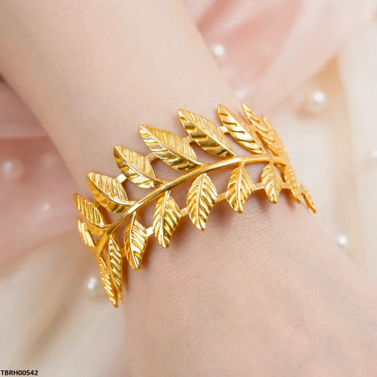 Hln Double Leaf Cuff Stainless Steel Bracelet Adjustable