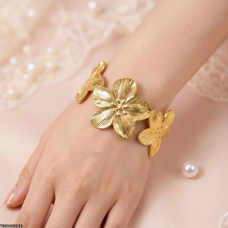 Hln Floral Flower Cuff Stainless Steel Bracelet Adjustable