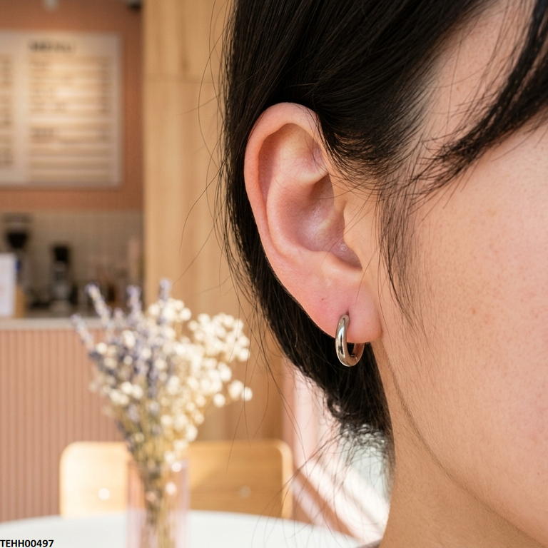 Xas Round Stainless Steel Ear Hoops Pair