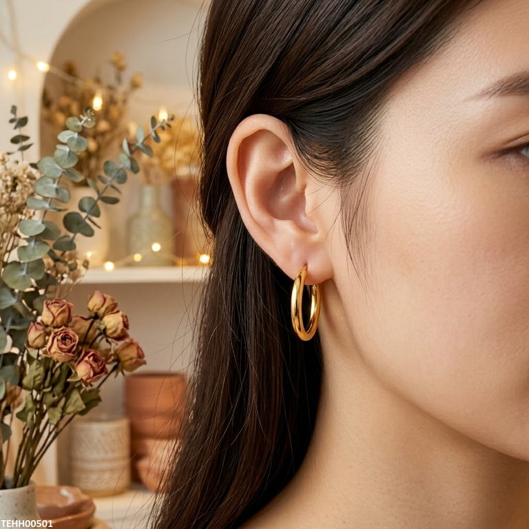 Xas Round Stainless Steel Ear Hoops Pair