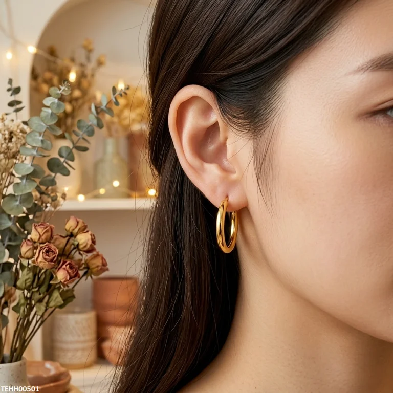 Xas Round Stainless Steel Ear Hoops Pair