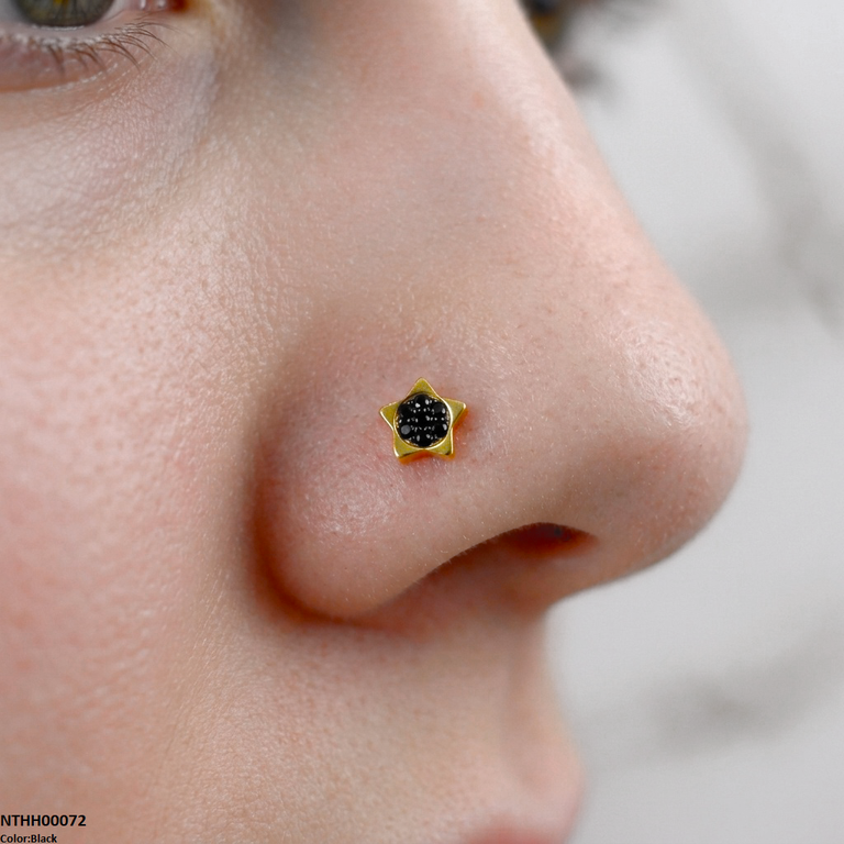 Xas Star Round Stone Stainless Steel Nose Pin