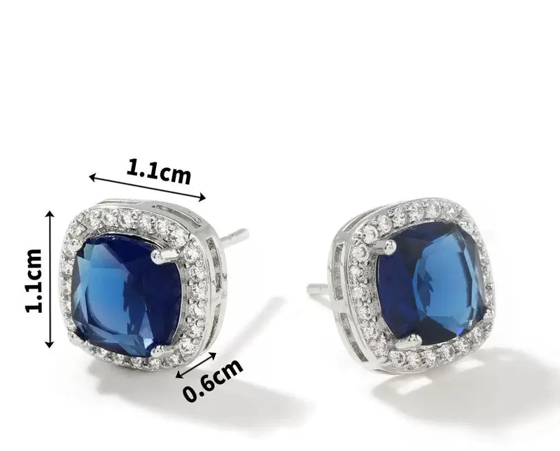 Square Zircon Stone Stainless Steel Tops Pair
