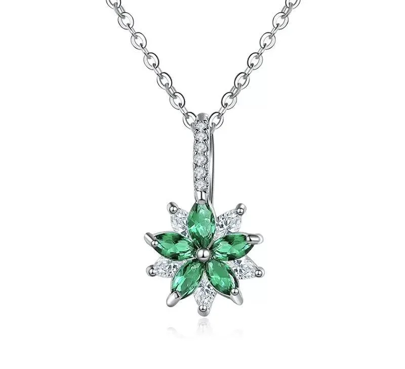Stainless Steel Marquise Flower Zircon Pendant